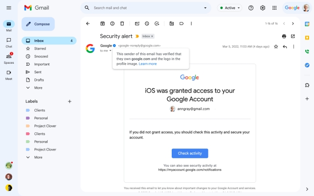 Marca de seleção azul do Gmail