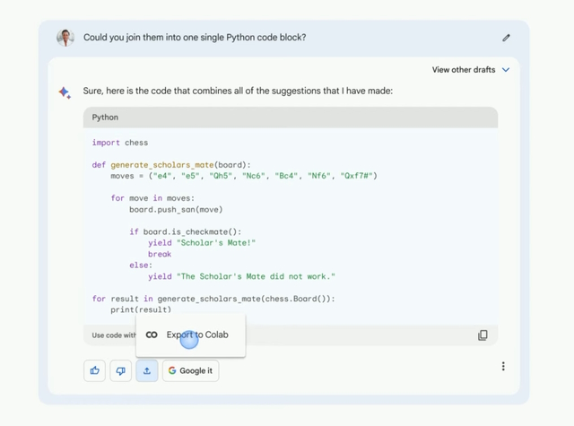 export code google bard features