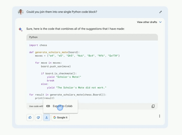 export code google bard features 