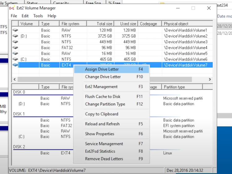 Ext2Fsd assign drive letter