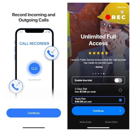 GetCall app for iPhone interface