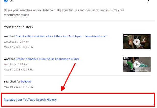 Manage your YouTube Search History on web version