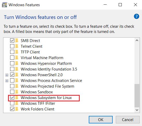 Enable Windows subsystem for Linux