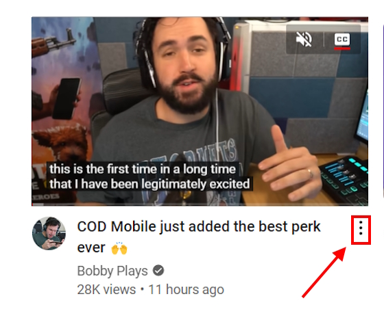 Three-dot menu beside YouTube video