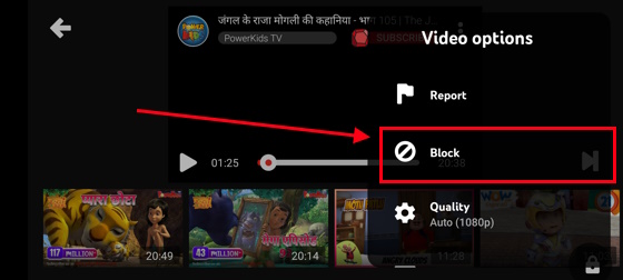 Block option on YouTube