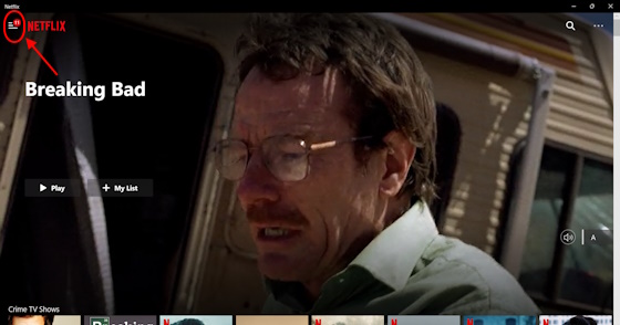 PC 用 Netflix の 3 本のメニュー アイコン