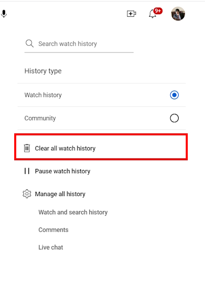 How to delete youtube viewing online history