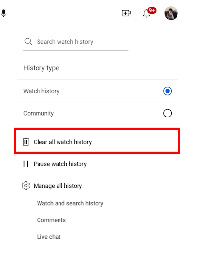 Clear all watch history on web version