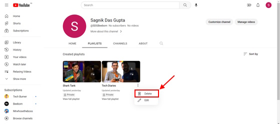 How to delete a playlist on YouTube PC as a viewer