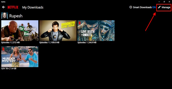 PC 版 Netflix でのダウンロードを管理する