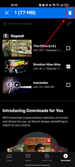 Delete downloads final step on Netflix mobile