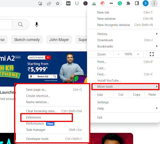 Google Chrome More tools option