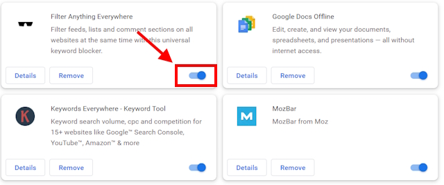 Toggle off or disable extension button on Chrome