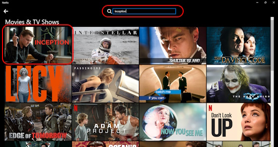 Netflix PC Inception search