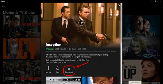 PC 用 Netflix アプリでインセプションをダウンロード