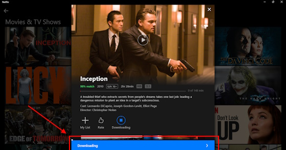 Inception movie download on Netflix PC