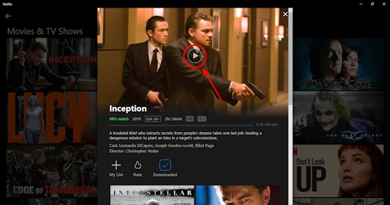 Download and play Inception movie on Netflix