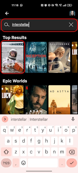 Search for movie on Netflix app for Android and iOS