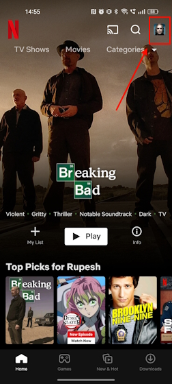Locating The Profile Icon On Netflix Mobile Version