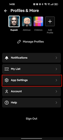 App Settings On Netflix Mobile