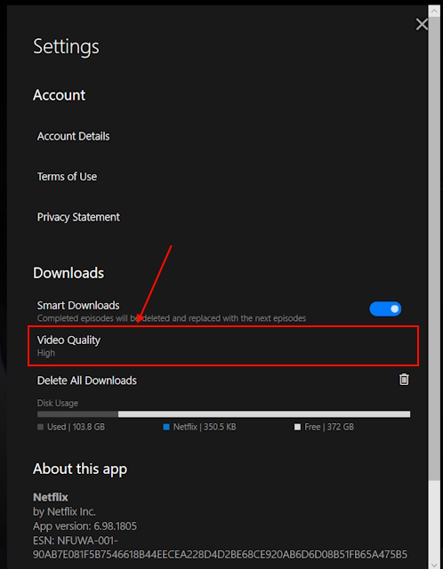 Netflix PC アプリでビデオ品質を設定する