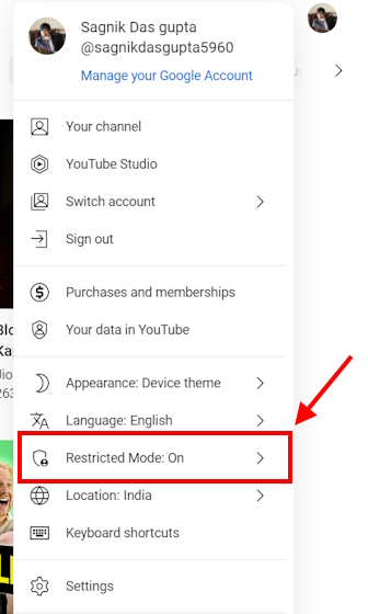 Restricted Mode turned on YouTube for desktop