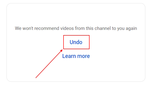 Undo don't recommend channel option on YouTube