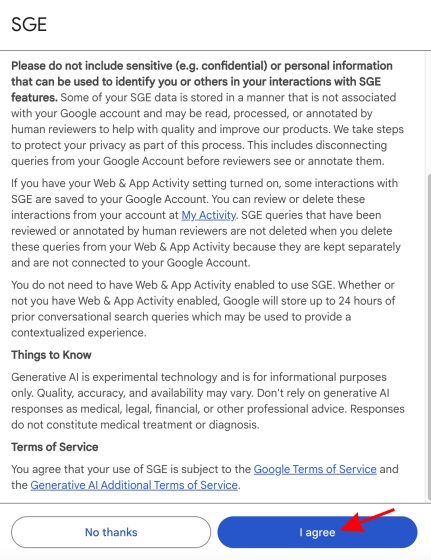 I agree google terms and conditions
