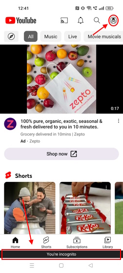 YouTube Mobile Incognito Mode