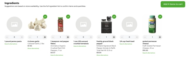 Instacart buy ingredients 