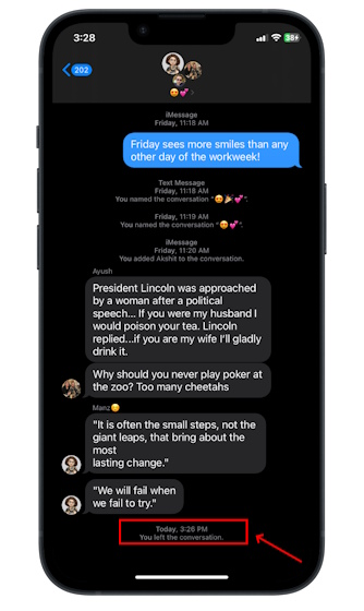 how to leave a group chat text message