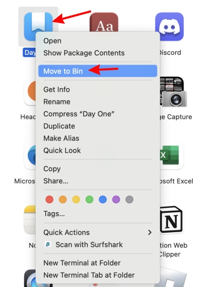 how to uninstall an app on mac move to bin option
