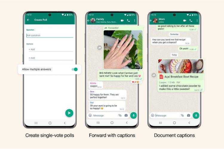 WhatsApp menawarkan teks dengan penerusan dan pembaruan untuk jajak pendapat