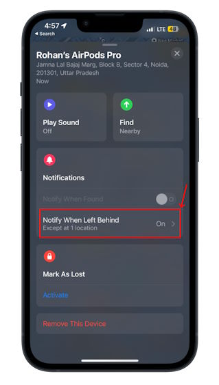 Notifications in Find My app