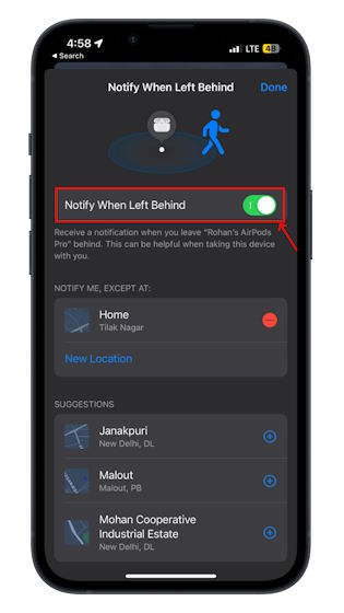 Notify When Left Behind in Find My AirPods