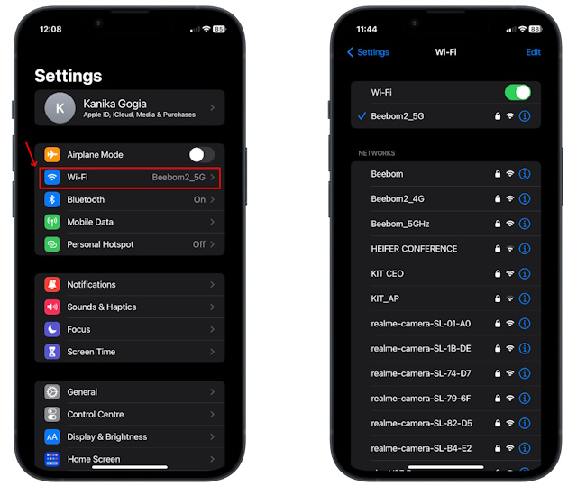 Open Wi-Fi from iPhone Settings