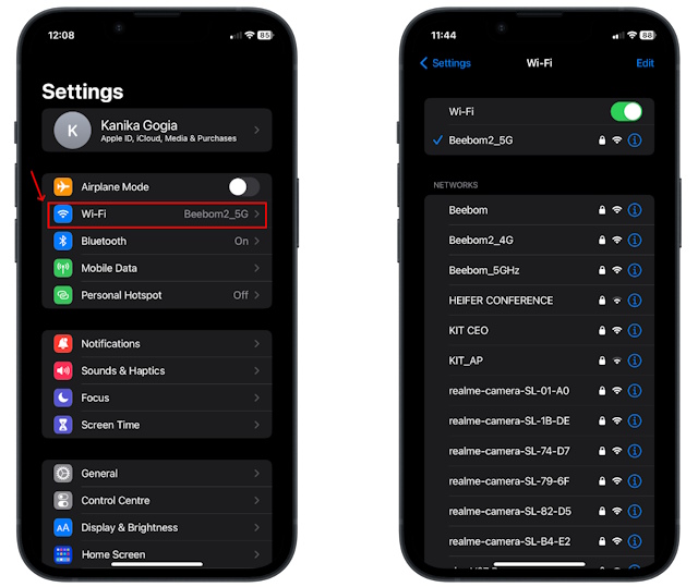 Open Wi-Fi from iPhone Settings