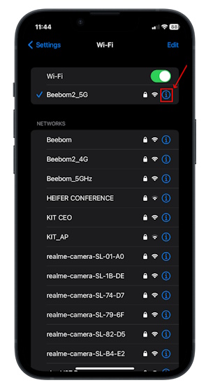 Open the info of connected Wi-Fi network on iPhone