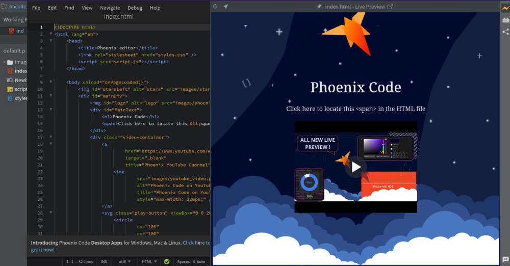 Phoenix code running on Fedora with a sample project open