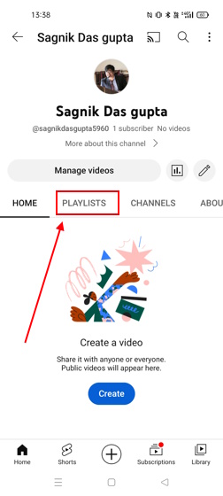 Playlists section YouTube Mobile option