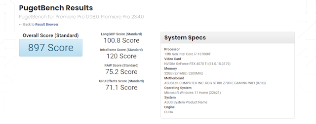 pugetbench premiere pro RTX 4070 Ti