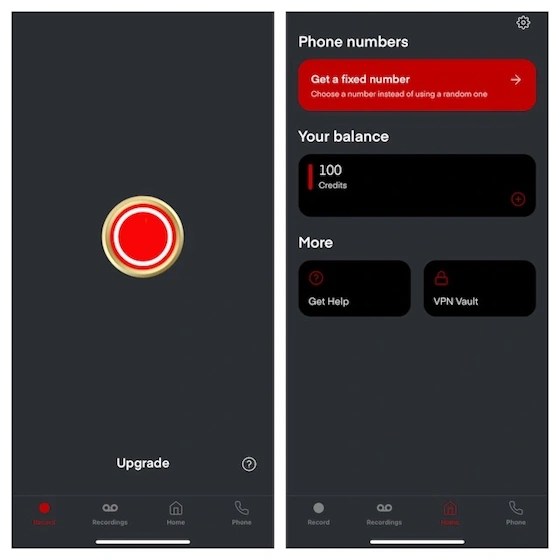 Re:Call app interface for iPhone