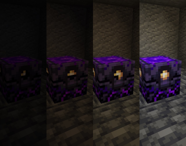 Respawn anchors charged with one, two, three and four glowstone blocks side by side