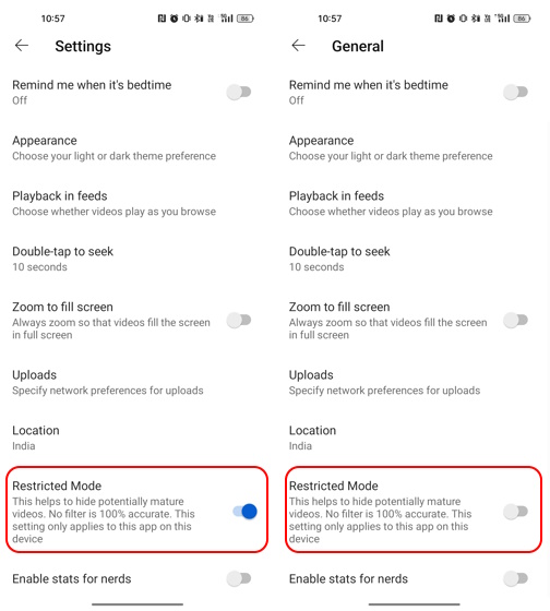 Restricted Mode turned on and how to turn off on YouTube Mobile