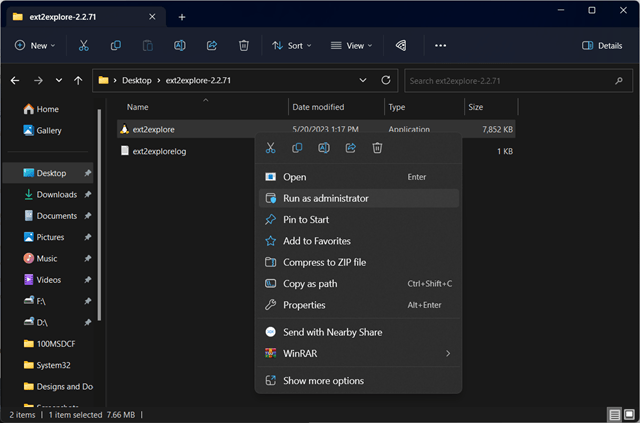 Run EXT2Read as administrator