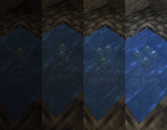 One-sea pickle cluster, two-sea pickle cluster, three-sea pickle cluster and four-sea pickle cluster side by side.