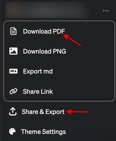 ChatGPT share and export 