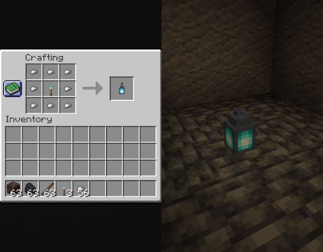 Soul lantern recipe and a soul lantern in a dark room.