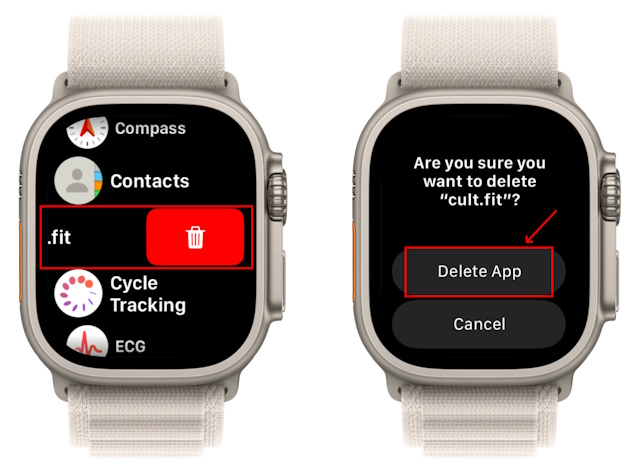 Swipe left to delete Apple Watch app