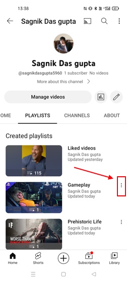 Three-dot menu YouTube Mobile